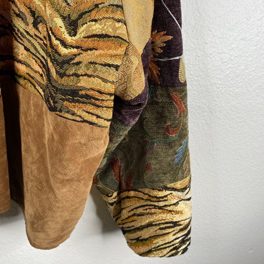 Alex Kim Jacket Tapestry Patchwork Mix Media Leaves Mulitcolor 5X Boho Eclectic - Picture 12 of 15